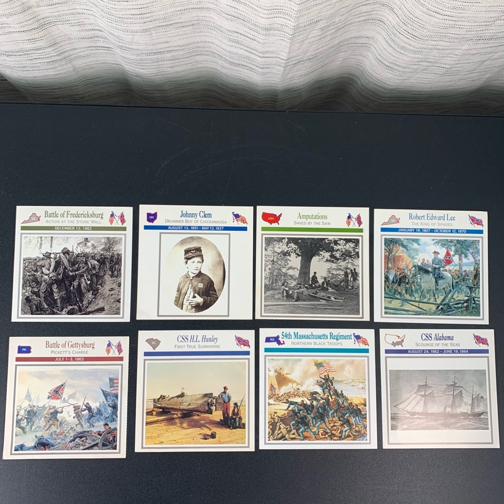 Set of 8 Stephen T. Foster Civil War information cards.
